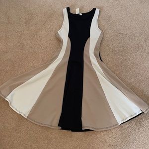 Tan, cream & black striped dress